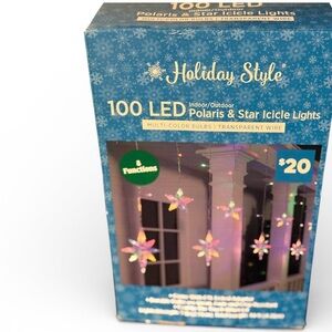 Holiday Style 100 Ct  LED Icicle Lights Stars Indoor/Outdoor 9 Ft String